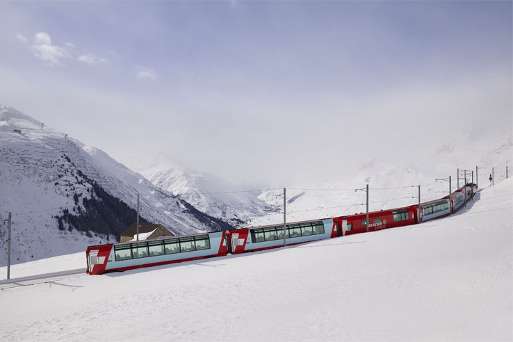 Glacier Express near Andermatt in winter